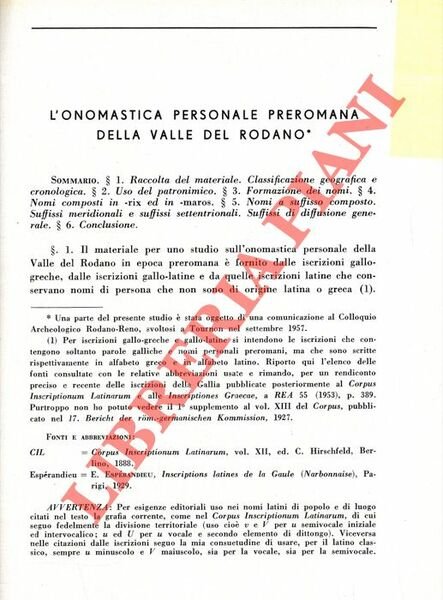 L'onomastica preromana della valle del Rodano.