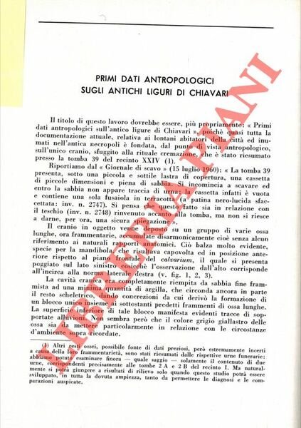 Primi dati antropologici sugli antichi Liguri di Chiavari.