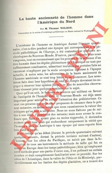 La haute ancienneté de l'homme dans l'Amérique du Nord.