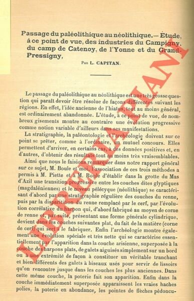 Passage du paléolithique au néolithique. Etude, à ce point de …