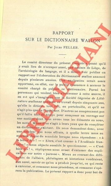 Rapport sur le dictionnaire Wallon.