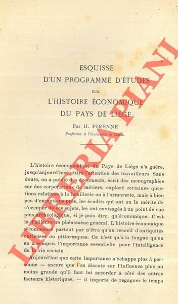 Esquisse d'un programme d'étude sur l'historie économique du pays de …