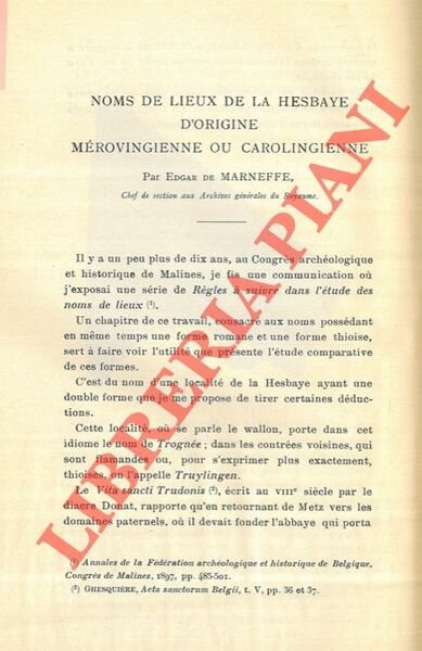 Noms de lieux de la Hesbaye d'origine mérovingienne ou carolingienne.