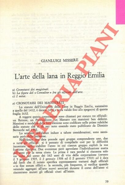 L'arte della lana in Reggio Emilia.