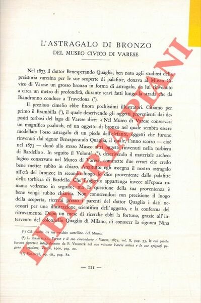 L'astragalo di bronzo del Museo Civico di Varese.