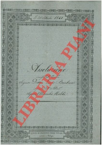 Assoluzione per un pezzo di terreno detto Capitolo posto nel …