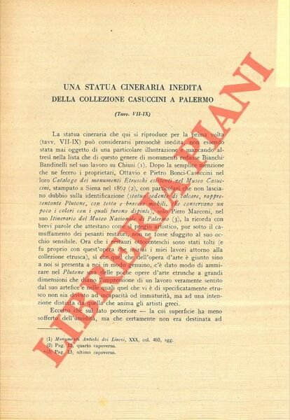 Una statua cineraria inedita della collezione Casuccini a Palermo.