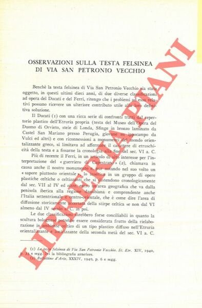 Osservazioni sulla testa felsinea di Via San Petronio Vecchio.