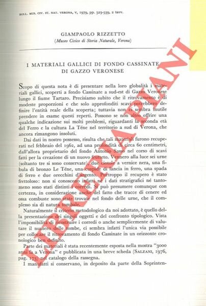 I materiali gallici di fondo Cassinate di Gazzo Veronese. | Immagine principale