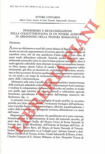 Pionierismo e ricolonizzazione nella coleotterofauna di un podere agricolo in abbandono della pianura romagnola.