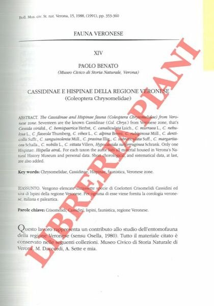 Cassidinae e Hispinae della regione veronese (Coleoptera Chrysomelidae) . | Immagine principale