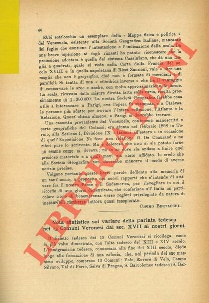 Nota statistica sul variare della parlata tedesca nei 13 Comuni Veronesi dal sec. XVII ai nostri giorni.