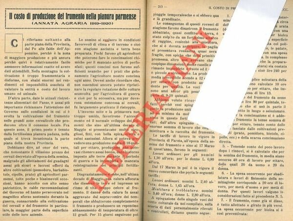 Il costo di produzione del frumento nella pianura parmense (annata agraria 1919-1920) .