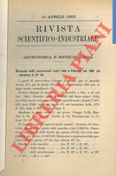 Riassunto delle osservazioni solari fatte a Palermo nel 1881 col refrattore di 0m 25.