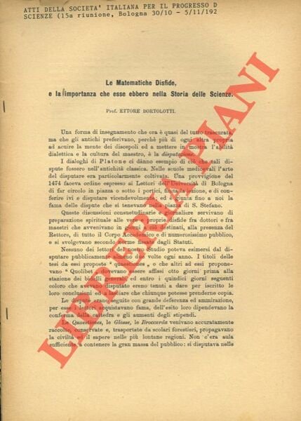 Le Matematiche Disfide e la importanza che esse ebbero nella Storia delle Scienze.
