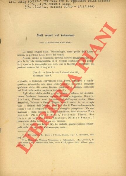Studi recenti sul Vulcanismo.