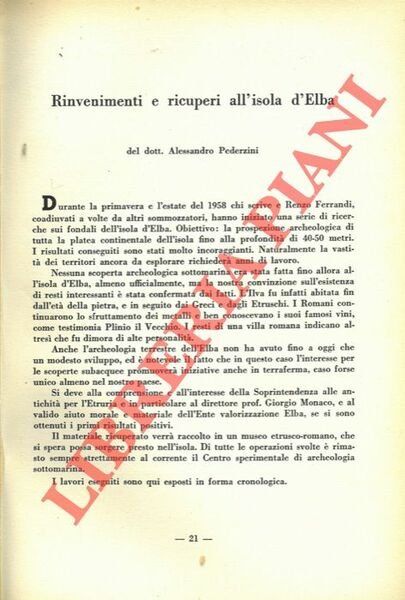 Rinvenimenti e recuperi all'Isola d'Elba.