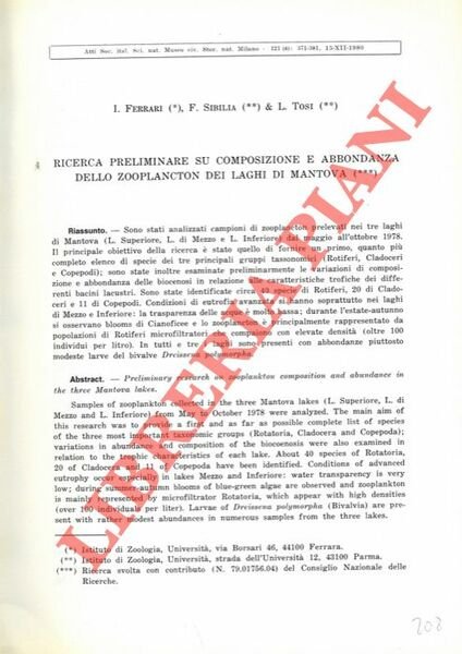 Ricerca preliminare su composizione e abbondanza dello zooplancton dei laghi …