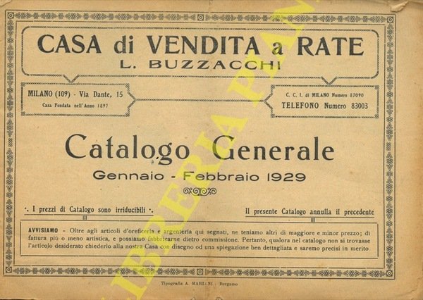 Casa di vendite a rate. Catalogo generale. Gennaio - Febbraio …
