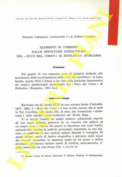 Elementi di corredo dalle sepolture eneolitiche del “Buco del Corno” di Entratico (Bergamo) .