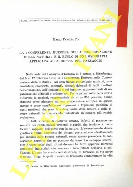 La “Conferenza Europea sulla conservazione della Natura” . E il …