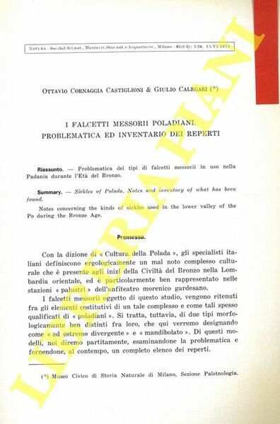 I falcetti messorii poladiani. Problematica ed inventario dei reperti.