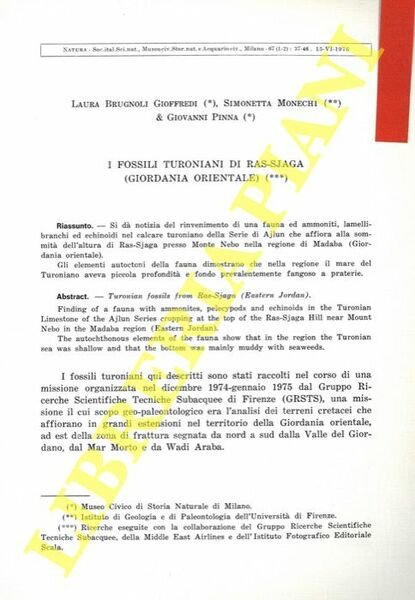 I fossili turoniani di Ras-Sjaga (Giordania Orientale) .