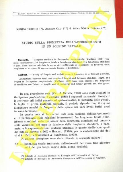 Studio sulla biometria dell'accrescimento in un soleide batiale.