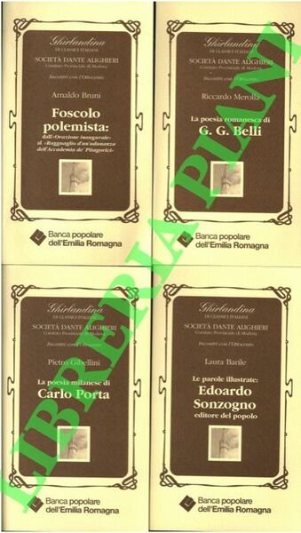 Incontri con l'Ottocento. Arnaldo Bruni. Foscolo polemista: dalla «Orazione inaugurale» al «Ragguaglio di un'adunanza dell'Accademia de'Pitagorici» . Pietro Gibellini. La poesia milanese di Carlo Porta. Riccardo Merolla. La poesia romanesca di G. G. Belli. Laura Barile. Le parole illustrate: Edoardo Sonzogno editore del popolo. Giorgio De Rienzo. Fogazzaro e il decadentismo. Marcello Ciccuto. La poesia di Giosuè Carducci tra luci classiche e ombre medievali. Matilde Dillon Wanke. I fotogrammi della memoria da Nedda alle Rusticane di Verga.