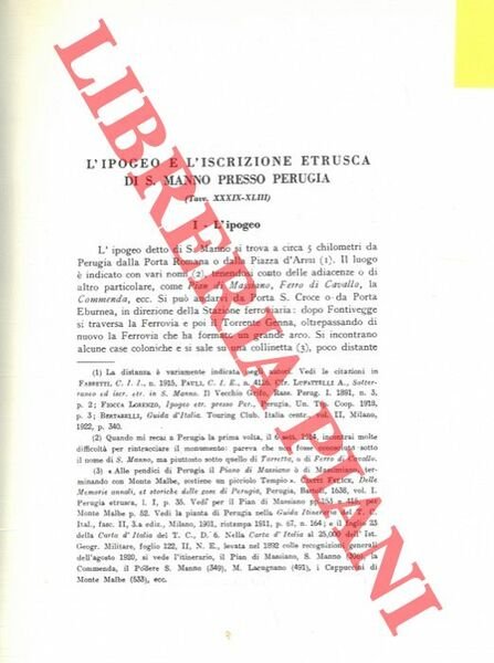 L'ipogeo e l'iscrizione etrusca di S. Manno presso Perugia. | Immagine principale