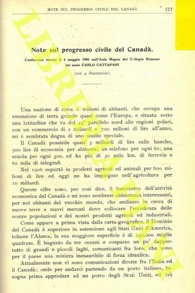 Note sul progresso civile del Canadà.