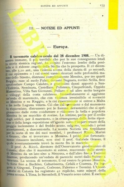 Il terremoto calabro-siculo del 28 dicembre 1908.