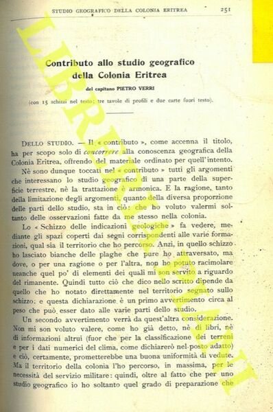 Contributo allo studio geografico della Colonia Eritrea.