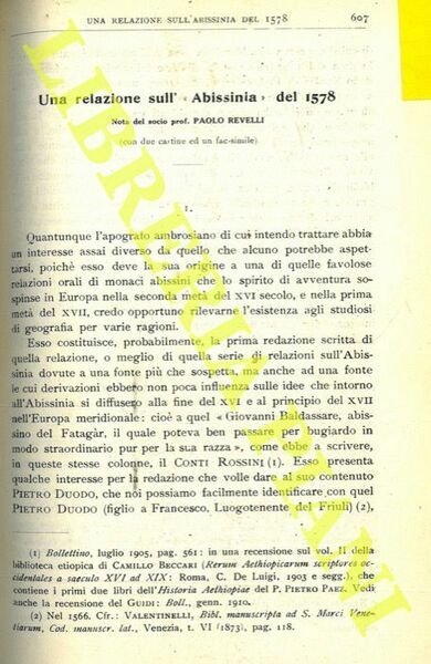 Una relazione sull' “Abissinia” del 1578.