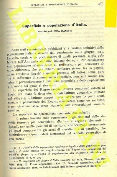 Superficie e popolazione d'Italia.