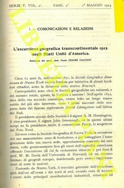 L'escursione geografica transcontinentale 1912 negli Stati Uniti d'America.