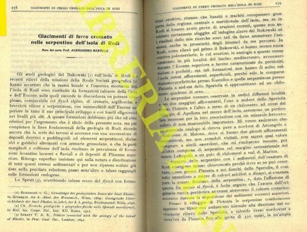 Giacimenti di ferro cromato nelle serpentine dell'isola di Rodi.