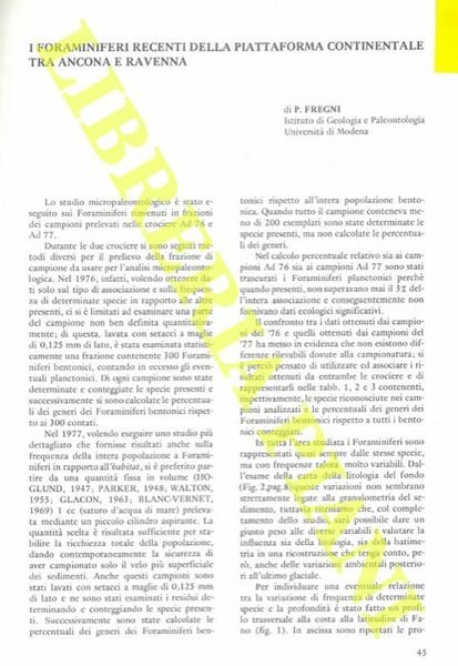 I Foraminiferi recenti della piattaforma continentale tra Ancona e Ravenna.