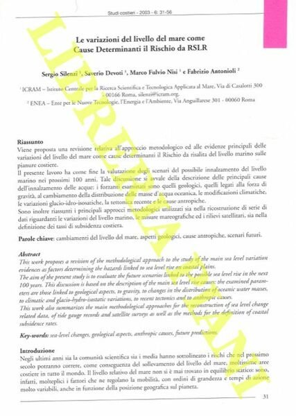 Le variazioni del livello del mare come Cause Determinanti il …