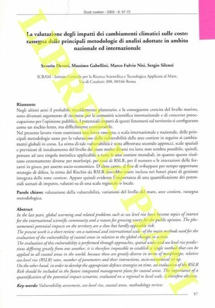 La valutazione degli impatti dei cambiamenti climatici sulle coste: rassegna …