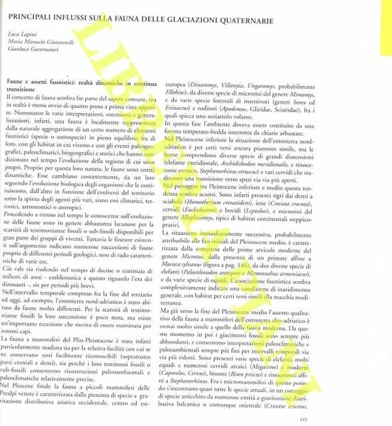 Principali influssi sulla fauna delle glaciazioni quaternarie.