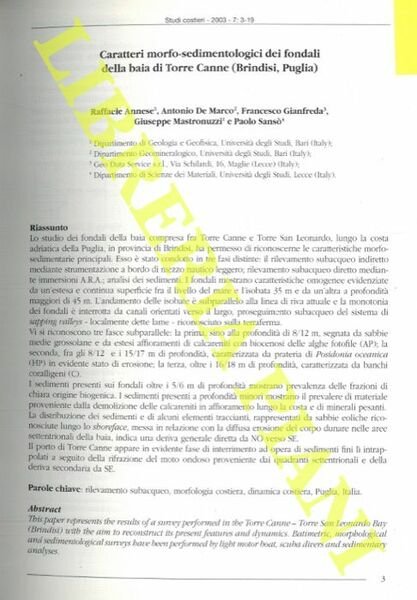 Caratteri morfo-sedimentologici dei fondali della baia di Torre Canne (Brindisi, Puglia) .