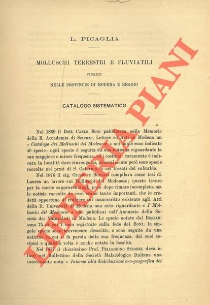Molluschi terrestri e fluviatili viventi nelle provincie di Modena e Reggio.