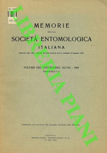 Memorie della Società Entomologica Italiana. Volume del centenario: XLVIII. Fascicolo …