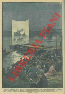 Spettacolo cinematografico sulle acque del Ticino, su una chiatta.