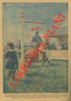 Un cavaliere che si cimenta ad infilzare anelli con la lancia durante la celebrazione del quinto centenario della fondazione di Elsinora, in Danimarca.