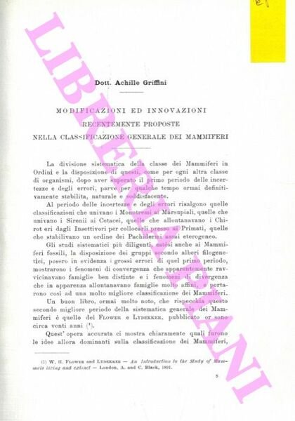 Modificazioni ed innovazioni recentemente proposte alla classificazione generale dei mammiferi.
