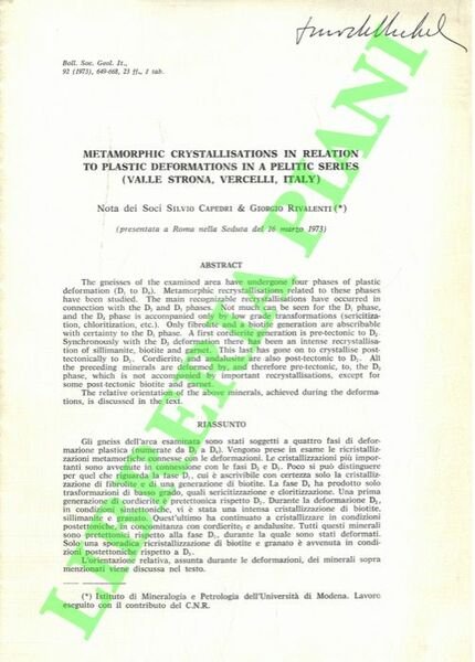 Metamorphic Crystallisations in Relation to Plastic Deformations in a Pelitic …