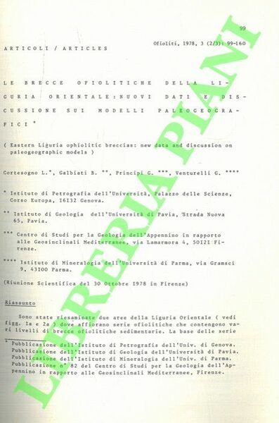 Le brecce ofiolitiche della Liguria orientale: nuovi dati e discussione …