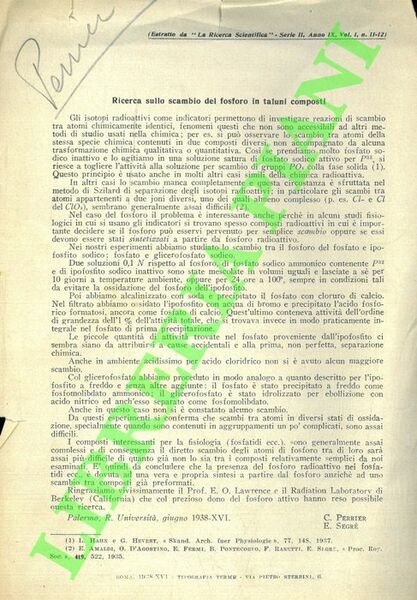 Ricerca sullo scambio del fosforo in taluni composti.